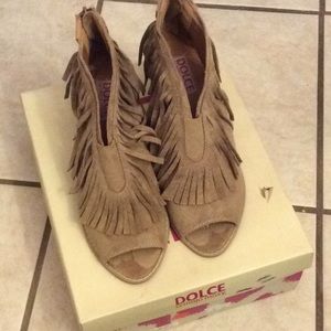 Dolce by MoJo Moxy peep toe fringe TABBY Bootie